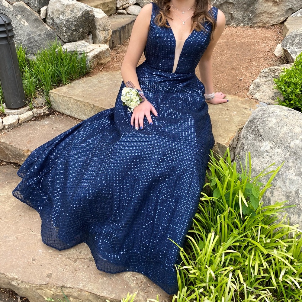 Formal prom dress from Val Stefani, navy in color, size 8.